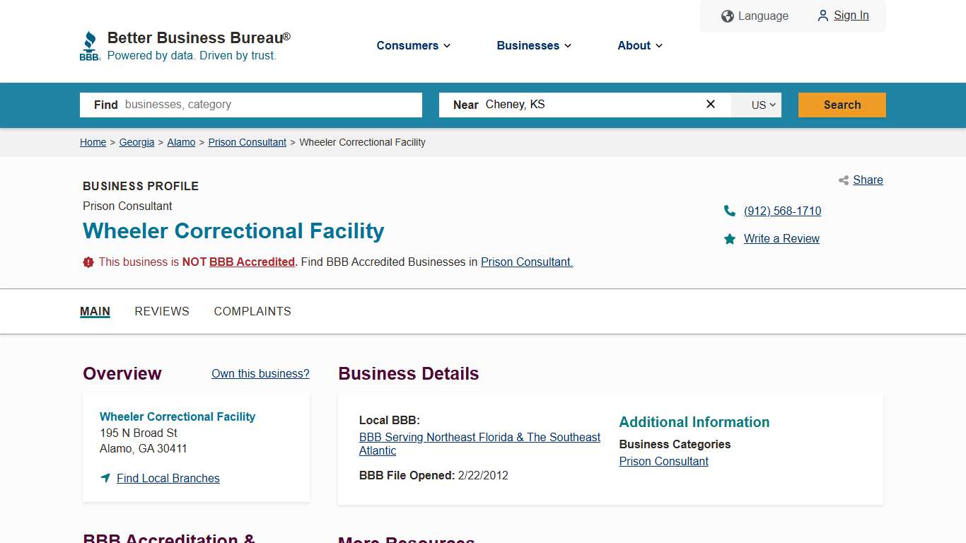 Wheeler Correctional Facility BBB Business Profile Better Business Bureau